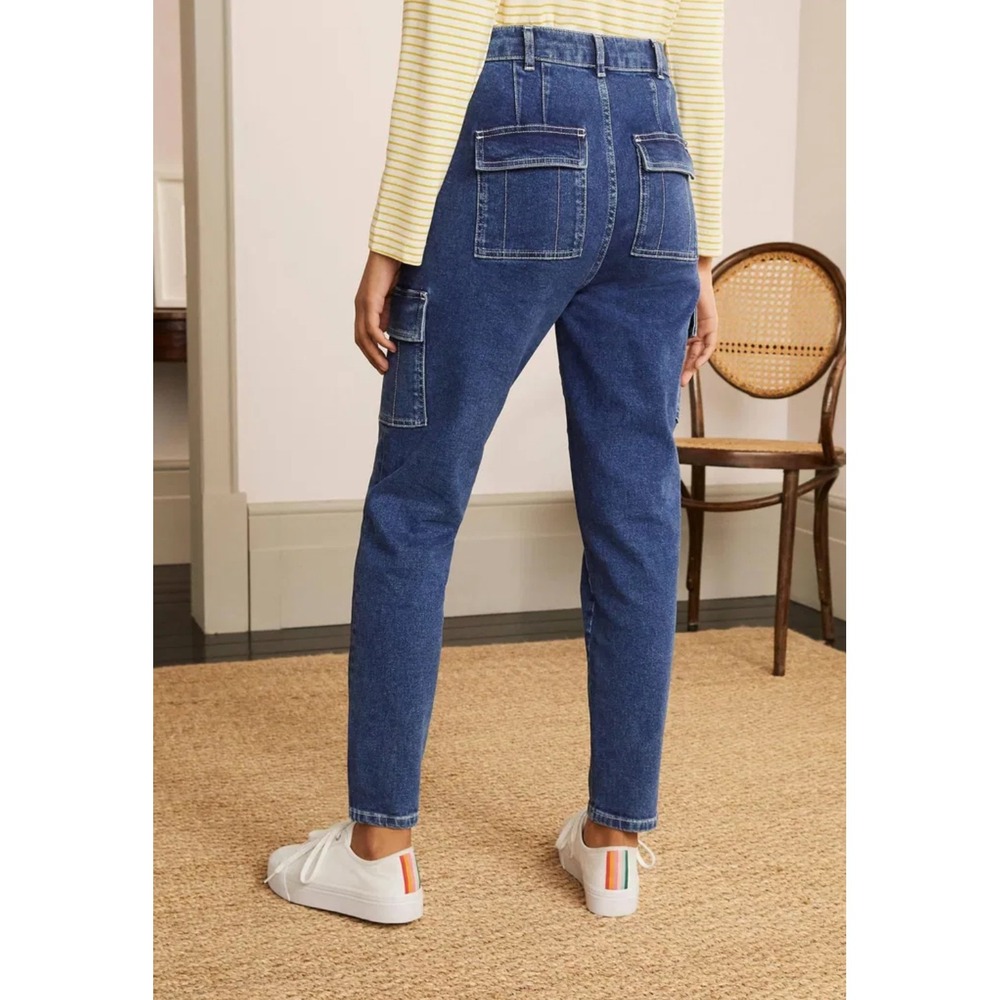 Boden Barrel Denim Jeans US 2R Blue High Waist Utility Pockets Barrel Jeans